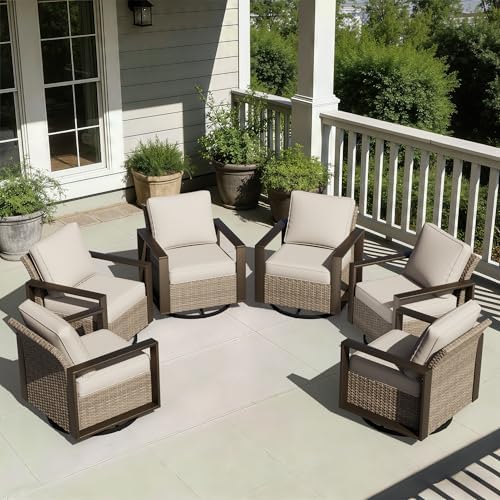 Outdoor Patio Swivel Rocker Chairs Set, 6 Pieces Wicker Rattan Chairs by Joyside