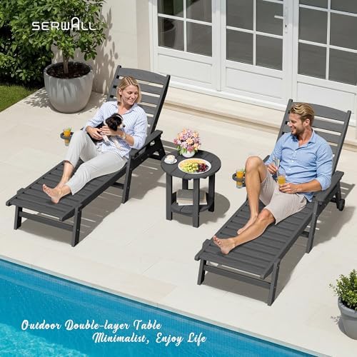 SERWALL Round Outdoor Side Table, HDPE Small Adirondack End Table, 2-Tier Patio - Image 7