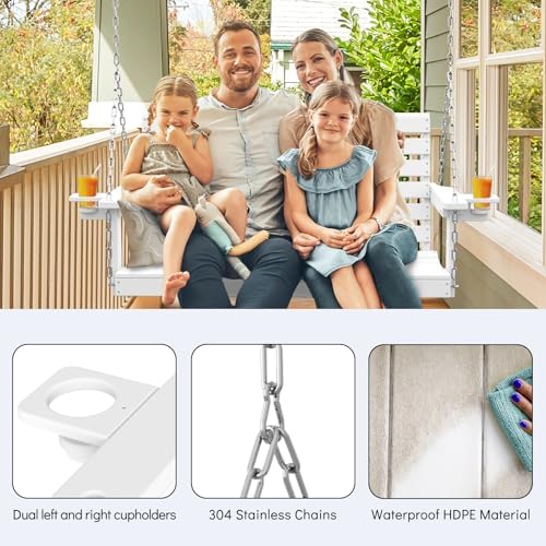 HDPE Outdoor Hanging Porch Swings, Dual Cup Holder - Image 7