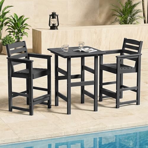 3-Piece Outdoor Bistro Bar Set, HDPE Bar Height Table & Chairs - Image 4