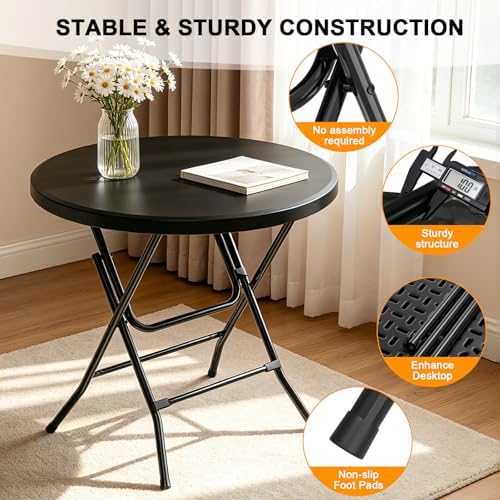32" Round Folding Table, HDPE Top & Metal Frame, 2 Pack - Image 4