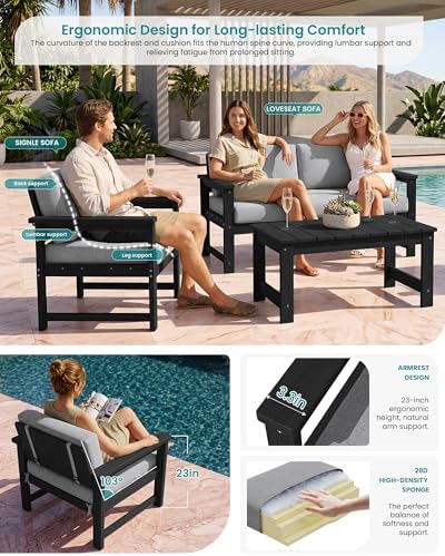 SERWALL 4 Pieces HDPE Outdoor Conversation Sofa Set - Image 3