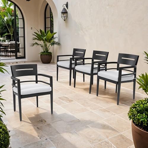 4 Piece Aluminum Dining Chairs Set, Outdoor/Indoor Stationary Dining Chairs - Image 4