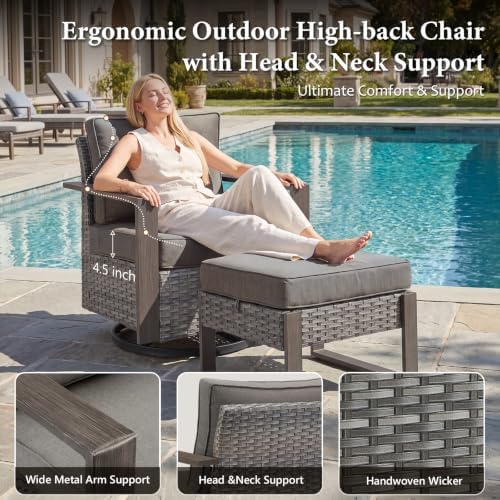 Patio Furniture Set, 5-Piece Beige Outdoor Conversation Set Metal Arm - Image 6