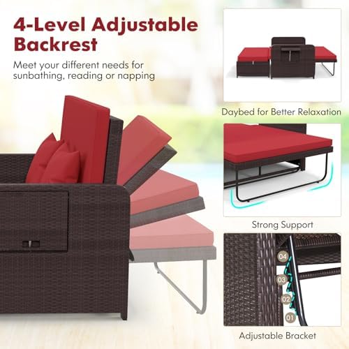 Moccha Outdoor Daybed, Wicker Loveseat Sofa Set - Image 4