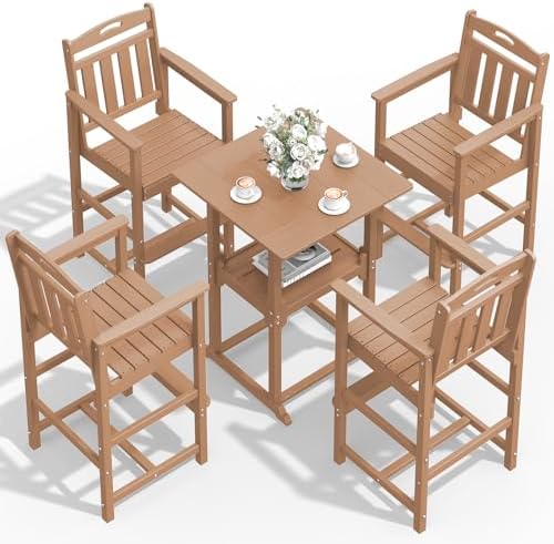 Outdoor Bistro Bar Set, Patio High Top Table and Bar Height Tall Adirondack by Suunyn