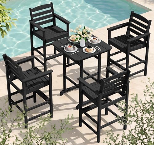 SERWALL 5 Pcs HDPE Bar Height Adirondack Chairs and Bar Table Set by SERWALL