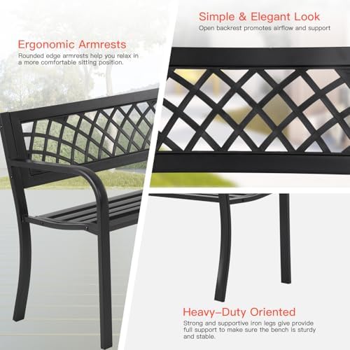 BestMassage | 45.5" Outdoor Garden Bench | Black | 400lbs Load Capacity - Image 5