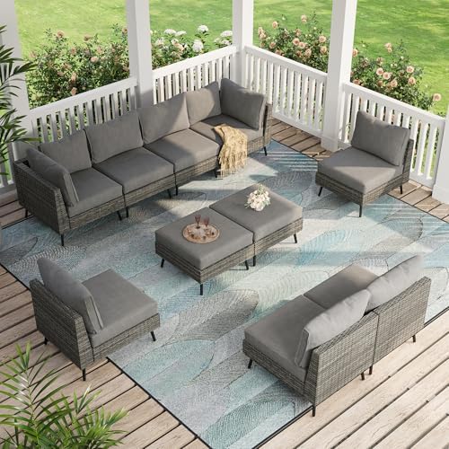 Outdoor Patio Furniture, 10 Piece Outdoor Sectional Sofa PE Rattan Wicker Patio by LAUSAINTHOME