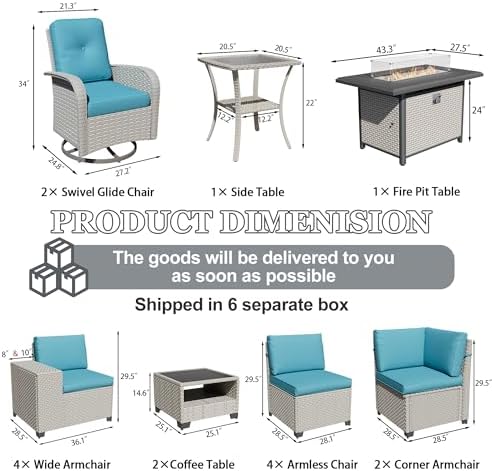 16-Piece Outdoor Patio Furniture Set, Modular Sectional Sofa Set - Image 2