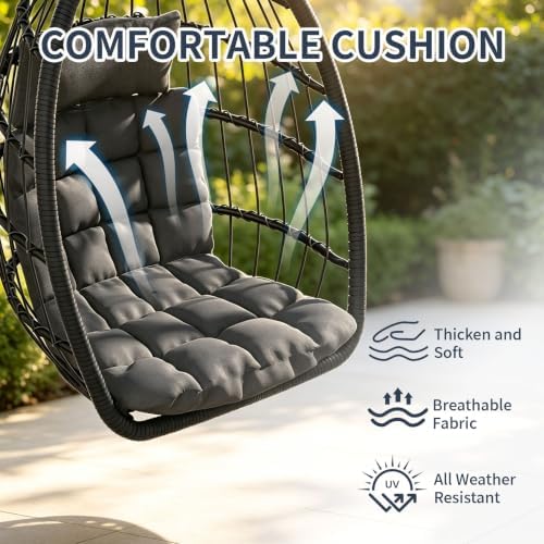 Hanging Egg Chair with Stand, Foldable Swing Egg Chair（Gray） - Image 3