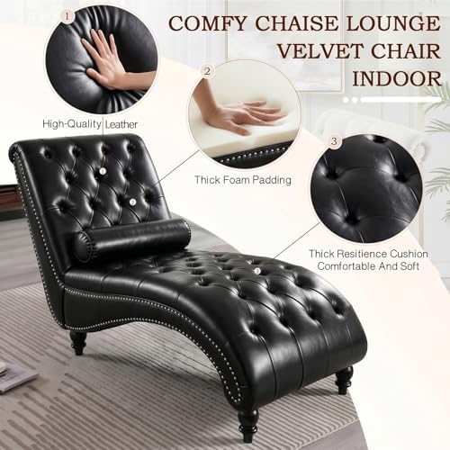Faux Leather Chaise Lounge Chair Indoor, Modern Button Tufted Upholstered - Image 5