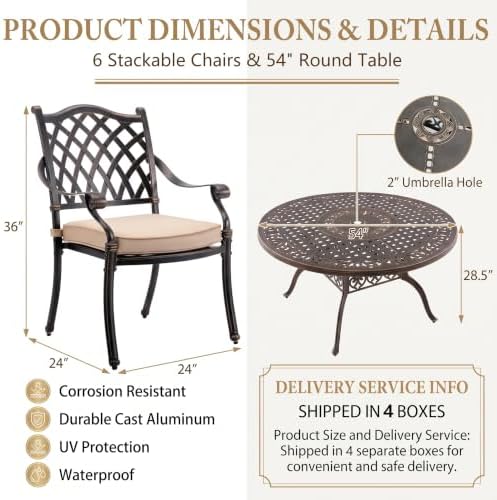 7-Pcs Cast Aluminum Patio Dining Set - Image 2