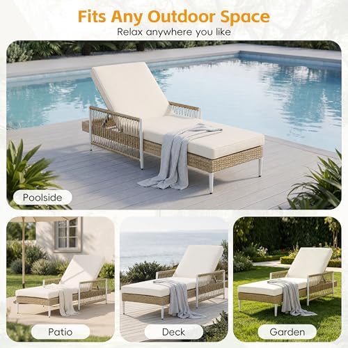 Outdoor All-Weather PE Rattan Chaise Lounge, Minimalist Patio Wicker Lounge - Image 7