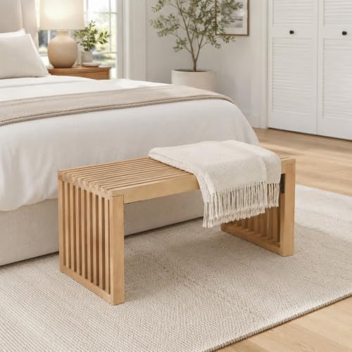 SwallowLiving Solid Wood Entryway Bench 30" Farmhouse Dining Room Slatted - Image 5