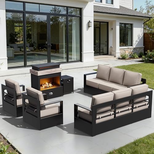 Outdoor Aluminum Furniture Set, 5-Piece Patio Conversation Set, 2 Swivel Chairs by Qsoer