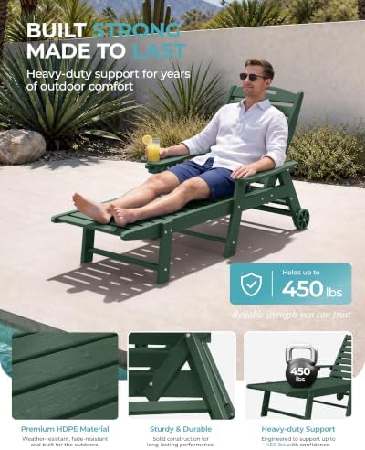 Ciokea Outdoor Chaise Lounge Chair, HDPE Patio Lounge Chair - Image 5
