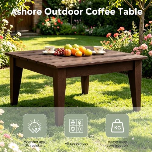 32 Inch Ashore Outdoor Coffee Table, Dark Brown - Image 4