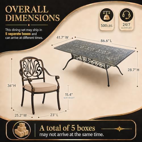 9-Piece Cast Aluminum Outdoor Dining Set Retro Patio Dining Set - Image 6