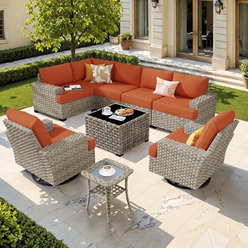HOOOWOOO Outdoor Sectional Patio Furniture Set, 9 Pieces Wicker Conversation by DesignforBetterLife