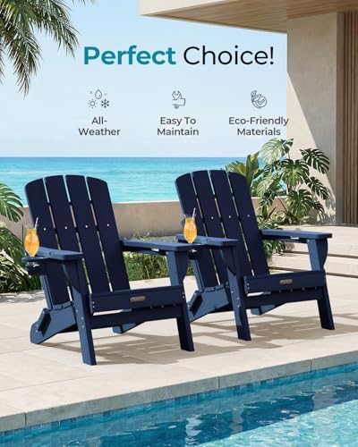 Folding Adirondack Chairs Set of 2, 2 Cup Holders, Tibetan Blue - Image 7
