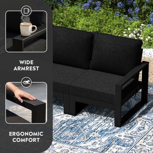 Rockaway Outdoor HDPE All-Weather Modern Patio Loveseat - Image 3
