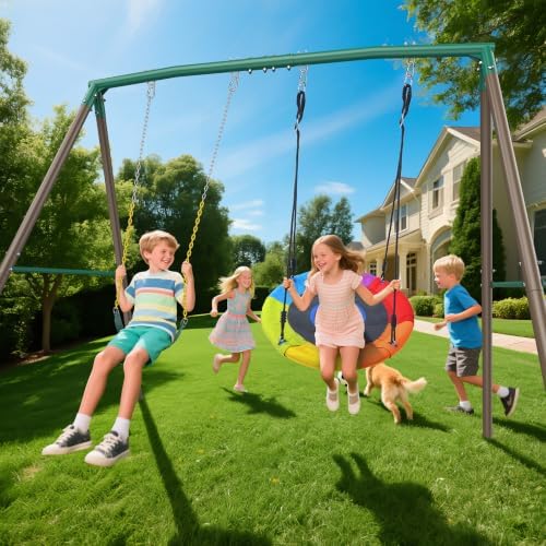 Trekassy 440lbs Swing Sets for Backyard, 2 Seat Saucer & Belt Swing - Image 2
