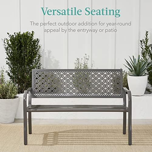 Best Choice Products Outdoor Bench 2-Person Metal Steel Benches Furniture - Image 6