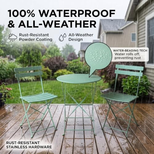 Bistro Table & Chairs Set of 2, Folding Outdoor Patio Furniture - Image 4