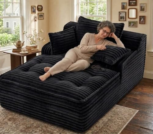 67'' Chaise Lounge Chair Indoor, Oversized Corduroy Upholstered Boneless Sofa - Image 3