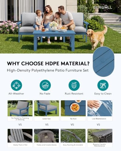 SERWALL HDPE Outdoor Patio Furniture Set Outdoor Couch - Image 3