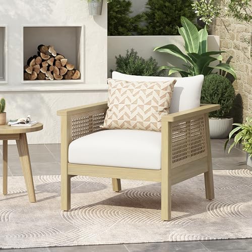 Merax Outdoor Acacia Wood Single Chair PE Wicker Club Chair Dining Chair by Merax