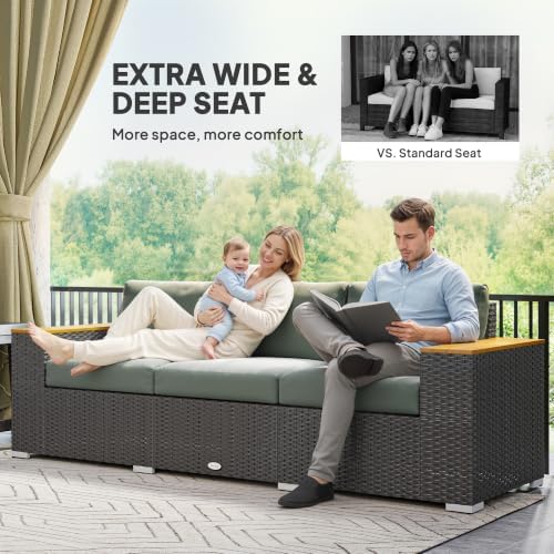 Outsunny 3-Seat Outdoor Patio Sofa Couch 24.5" Wide Deep Seats Dark Gray - Image 4