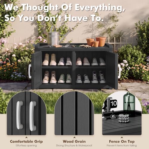2-Tier Storage Bench, Waterproof UV-Resistant Outdoor Shoe Storage Cabinet - Image 6