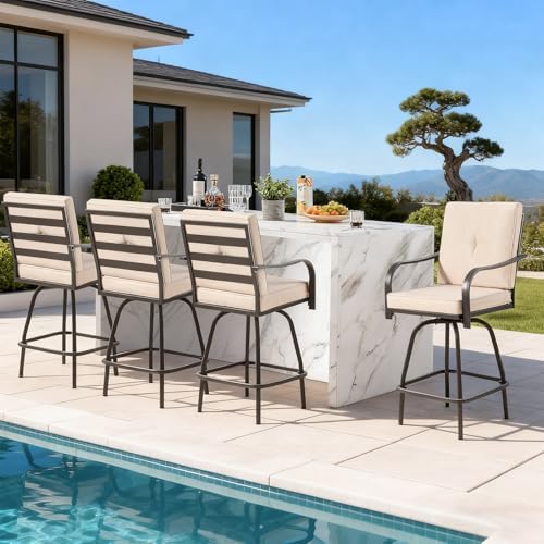 Outdoor Swivel Bar Stools Set of 4, Bar Height Patio Chair - Image 6