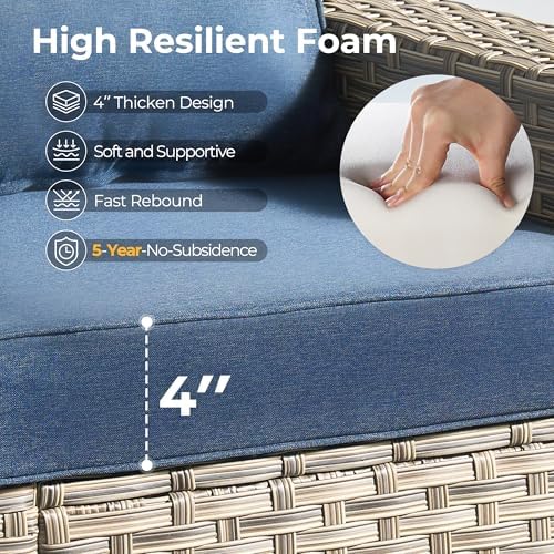 HOOOWOOO Outdoor Sectional Patio Furniture Set, 6 Pieces Wicker Conversation - Image 5