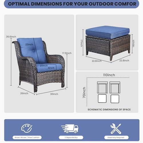 Belord Wicker Furniture 4 Pieces Outdoor Patio Furniture Set Patio Chairs - Image 3