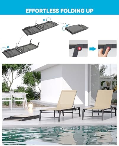 Aluminum Chaise Lounge Chair Outdoor, Foldable Patio Lounge Chair 2 Sets - Image 3