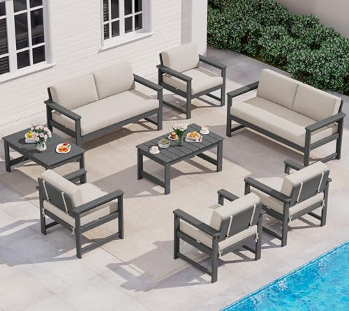 SERWALL 8 Pieces HDPE Outdoor Conversation Sofa Set by SERWALL