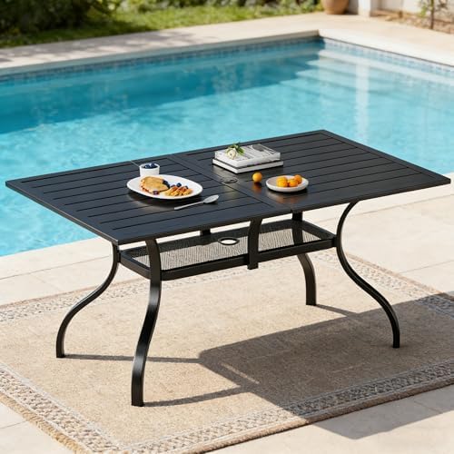 SUNCROWN 60"x37" Black Patio Outdoor Dining Table Metal Steel Slat Rectangular by HOME