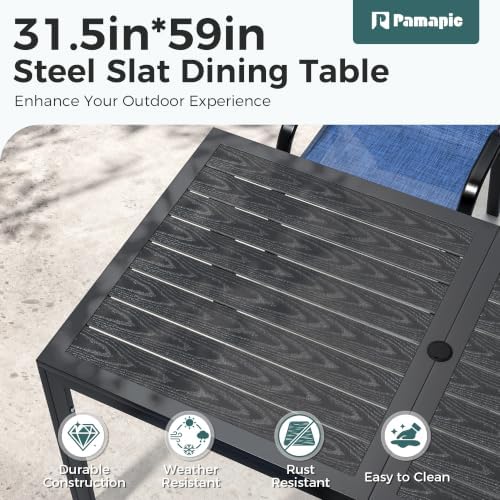 Pamapic Outdoor Dining Sets for 6, Rectangular Steel Slat Table - Image 4