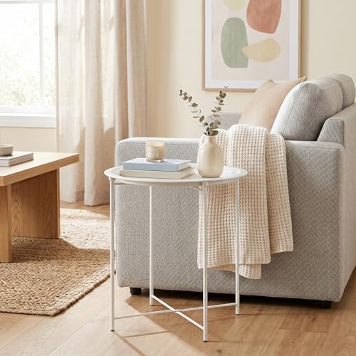 VECELO Side/End Table, Folding Round Metal Anti-Rust and Waterproof Outdoor or - Image 2