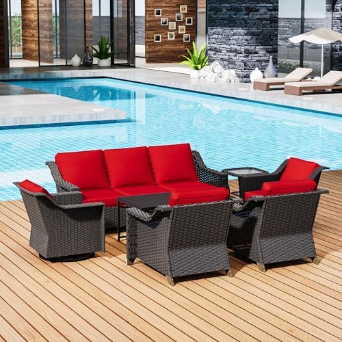 7 Piece Patio Furniture Set, Wicker Outdoor Conversation Set - Image 6