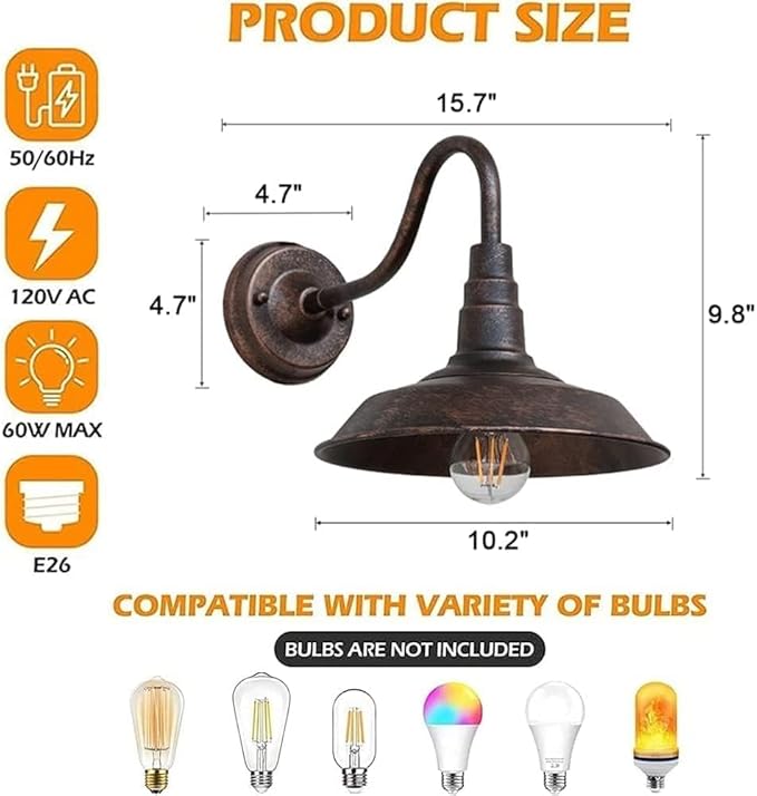 4-Pack Outdoor Gooseneck Barn Light 10" Retro Exterior Wall Light Iron Art Dome Farmhouse Wall Sconces Anti-Rust Waterproof Outdoor Light for House Porch Garage Entryway