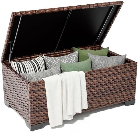 UDPATIO Outdoor Storage Table Patio Coffee Table All Weather Wicker Side Table by UDPATIO