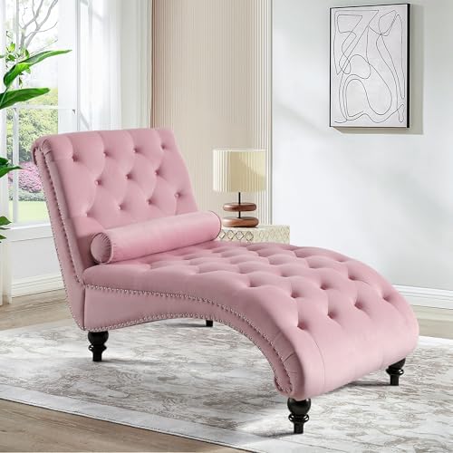 SLEERWAY Chaise Lounge Chair, Modern Velvet Upholstered Lounge Sofa Couch by SLEERWAY