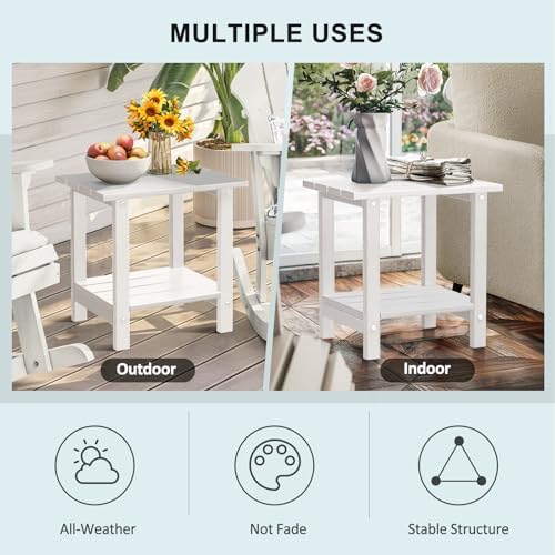2 Tier Outdoor Side Table with Wood-Like Grain, 16.6" HDPE Adirondack Table - Image 6
