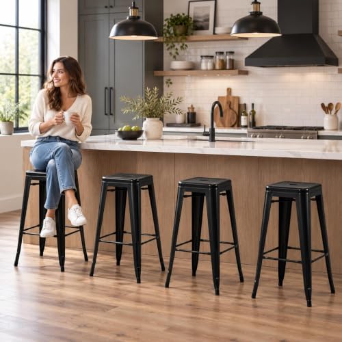 Yaheetech 30 Inch Metal Bar Stools Set of 4, Stackable Barstools - Image 2