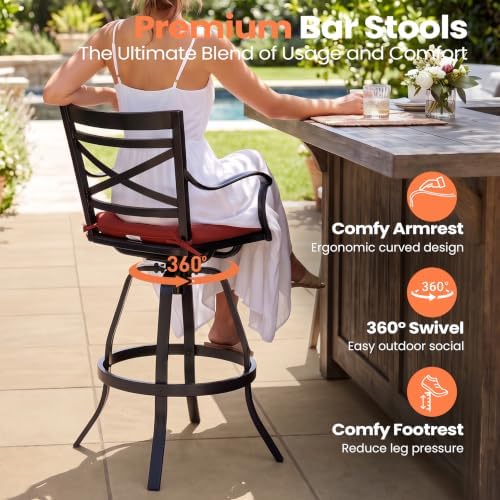 30" Outdoor Swivel Bar Stools Set of 4, Aluminum Bar Height Chairs - Image 5
