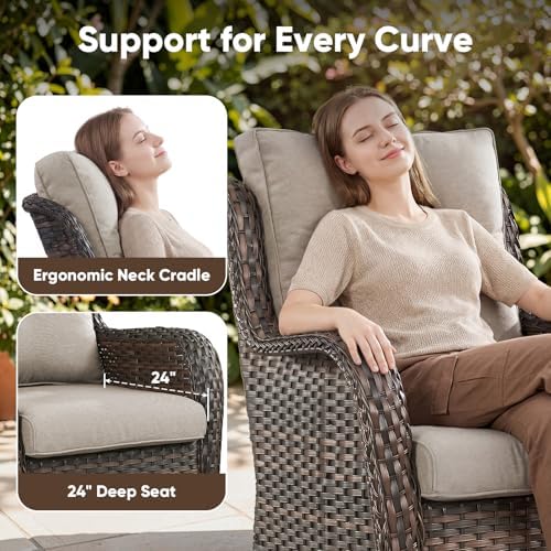 5 Piece Wicker Patio Furniture Set, Outdoor Swivel Rocker Chairs Set of 2 - Image 4